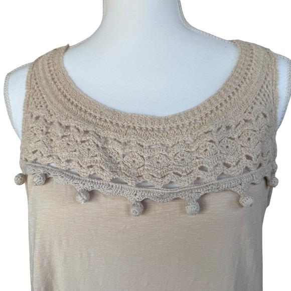 J Jill Crochet Sleeveless Top‎ Beige Knit PomPom Detail Size Small - Picture 4 of 8